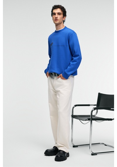 Grimelange IRVING Erkek Yuvarlak Yaka Göğsü Ve Önü Regular Fit Mavi Sweatshirt