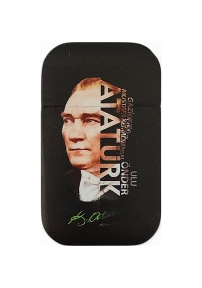 "ulu Önder Atatürk" Yazılı Portre Baskılı Mat Siyah Metal Çakmak - Özel Tasarım Çok Renk