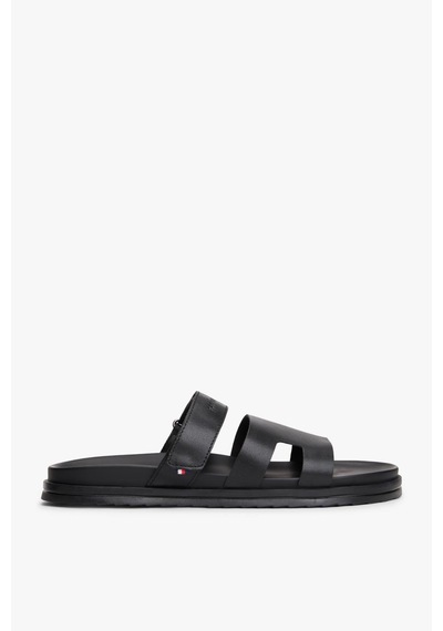 Tommy Hilfiger Erkek Ayarlanabilir Premium Siyah Deri Sandalet-13409 Siyah