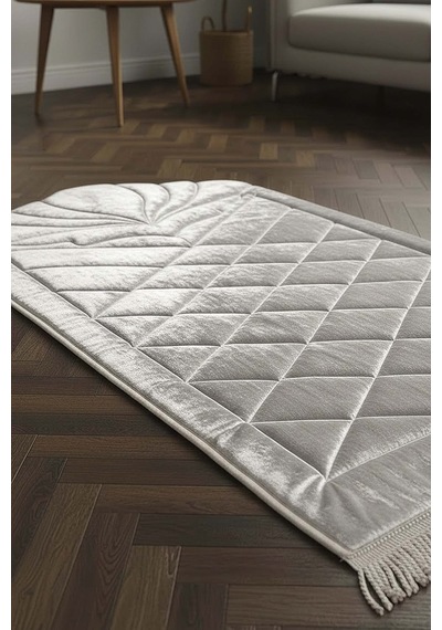 Gri Kapitone Dolgulu Lüks Seccade 65x115 Cm