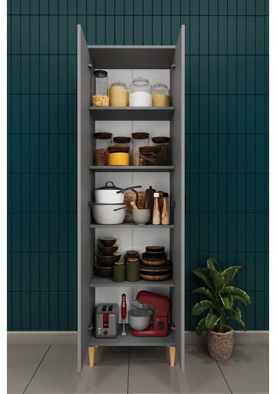 Modern 2 Kapaklı Çok Amaçlı Mutfak Banyo Dolabı %100 Mdf Erzak Kiler Dolabı Fd03 Kül Gri