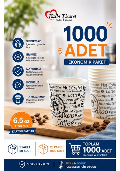 Karton Bardak 6,5 Oz Sızdırmaz Erimez Kokusuz Kullan At Bardak Kağıt Bardak 1000