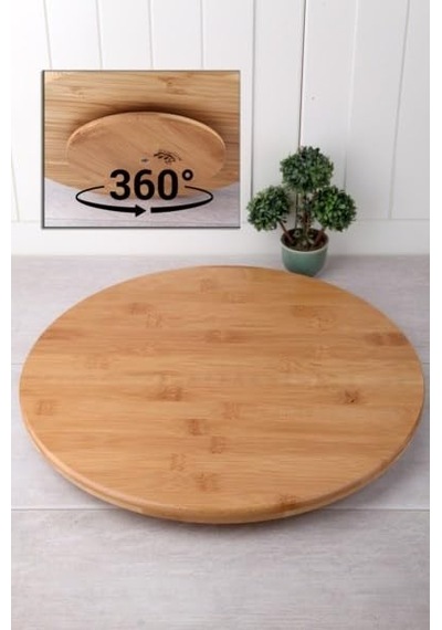Deconox 36cm Dönerli Bambu Yuvarlak Pizza Ve Sunum Tepsisi, 360 Derece Dönebilen Kahvaltı Sunum, Piz Sku: Smg8690010537324 Açık Mavi