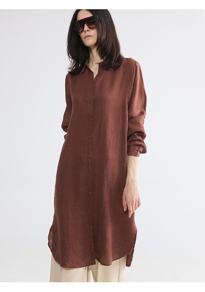 Lcw Everyday Kahverengi Oversize %100 Keten Kadın Gömlek Tunik