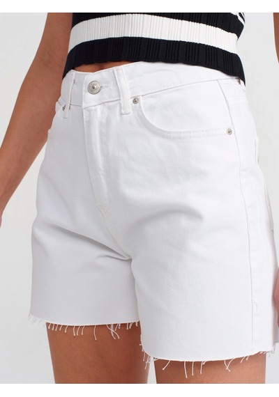 Quzu Denim Kadın  Şort-Beyaz