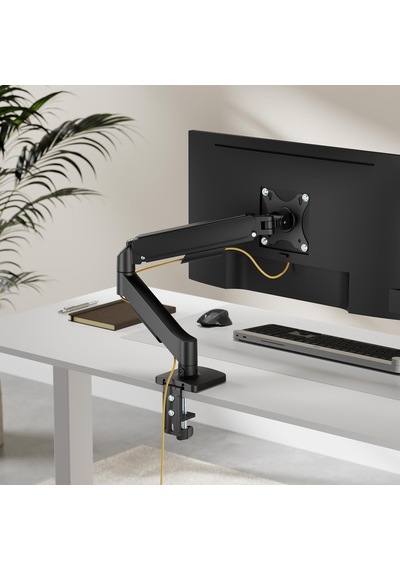 Tek Kollu Monitör Kolu, 17-32, 2-9 Kg, Vesa 75x75/100x100 Uyumlu, Mekanik Yaylı, Tam Hareketli Masa Kelepçeli Monitö