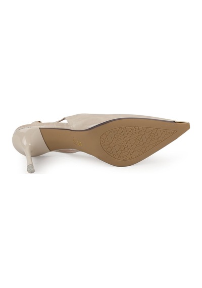 Libero L085.k3080 Kroko Desenli Metal Burunlu Slingback İnce Topuklu Kadın Stiletto Ekru