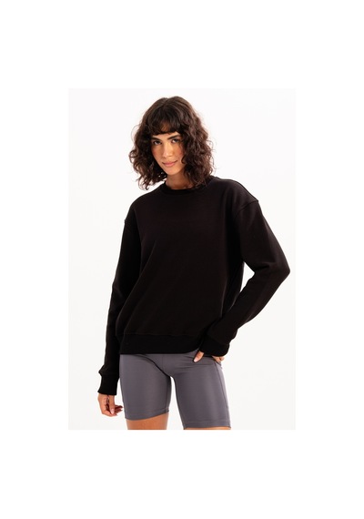 Justever Bisiklet Yaka Basic Kalıp Siyah Kadın Sweatshirt Eşofman Üstü - Aura Siyah
