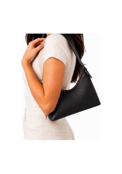 Levano Leather Kadın Suni Deri Omuz Çantası Fermuarlı Günlük Hobo Çanta Şık Minimal Tasarım Siyah