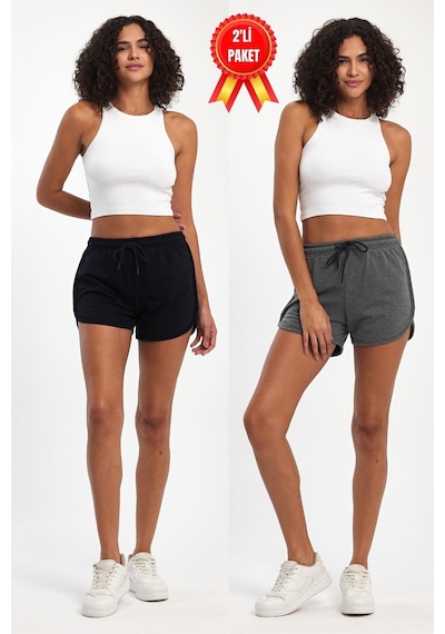 Mmetalic Kadın Yırtmaçlı Penye Kumaş Regular Fit Siyah-gri Kısa Mini Günlük Şort Çok renkli