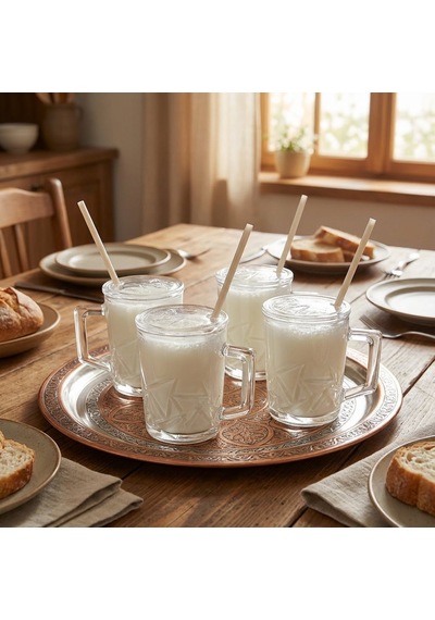 Living 4'lü Kapaklı Kulplu Cam Ayran Kupası Seti 4 X 380 Ml.