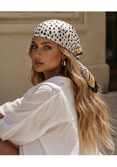 Trend Dokunuş Kadın 70-70 Saten Sarı-siyah Leopar Desenli Fular Bandana Sarı - Siyah