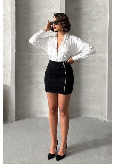 Verymoda Süet Fermuarlı Etek F0121 Siyah