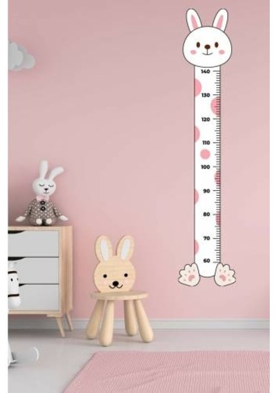 Sevimli Pembe Kedi Figürlü Boy Ölçme Ölçüm Cetveli Sticker