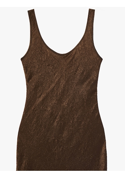 Koton Kolsuz U Yaka Slim Fit Saten Midi Abiye Elbise Kahverengi 6sak80115uw Kahve