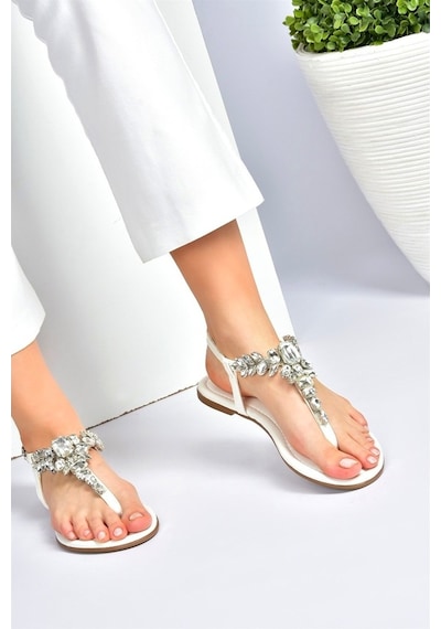 Fox Shoes Beyaz Taşlı Parmak Arası Kadın Sandalet M272006009