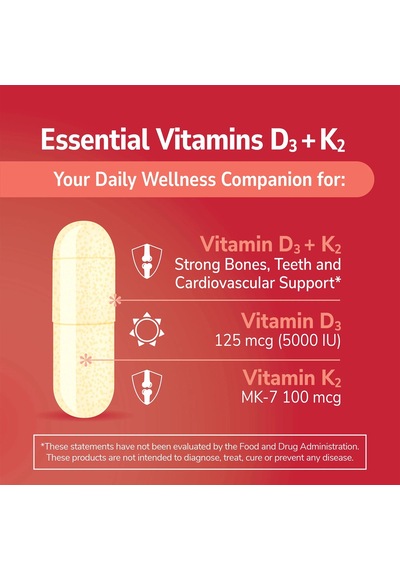Vitamin D3 125 Mcg Plus K2-mk7 100 Mcg 120 Capsules