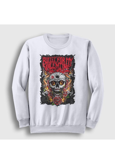 Presmono Unisex Guns Bullet For My Valentine Sweatshirt Beyaz