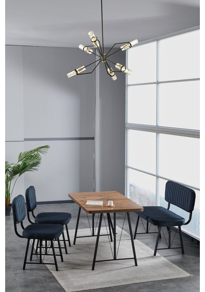 Hayat 70x110 Atlantik Mutfak Masası, Mutfak Masası Takımı, Yemek Masası, 2 Sandalye 1 Bench - Lacivert Krem