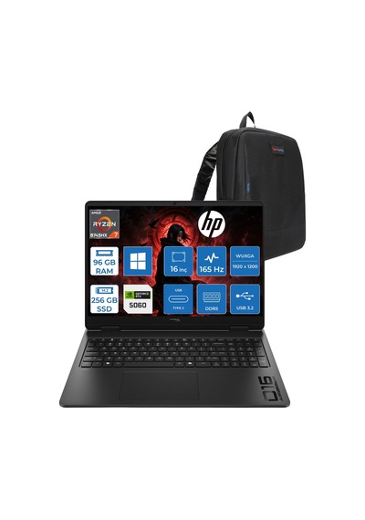 HP Hyperx Omen D9CU4EAH36 R7-8745HX 96 GB 256 GB SSD RTX5060 16" W11H Dizüstü Bilgisayar + Çanta