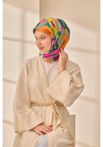 Silk Home Aura Eşarp 140003-09 Petrol Yeşili, Turuncu, Mor, Pembe