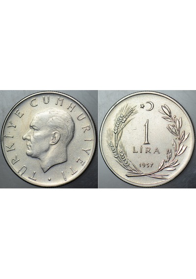 Türkiye Cumhuriyeti 1 Lira 1957. Çilaltı Kondisyon.