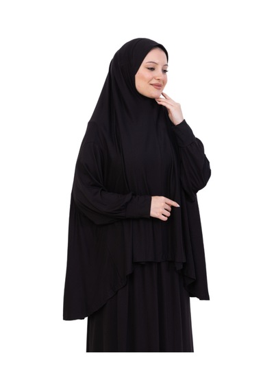 Modish Group İki Parça Namaz Elbisesi Uzun Pamuklu Tesettür Giyim Abaya & Başörtüsü Set Siyah