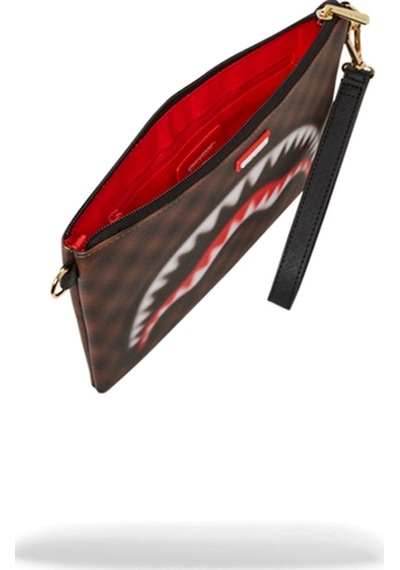 Sprayground Sharks In Paris Blur Clutch, Unisex Vegan Deri El Çantası Kahverengi
