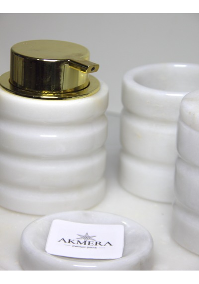 5 Parça Lüks Gold Detaylı %100 Mermer Banyo Seti Beyaz