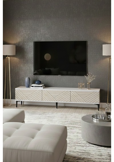 Tsa1804bt - Ferro180 Tv Stand, Tv Sehpası Beyaz-traverten Kapak 180cm Beyaz-traverten