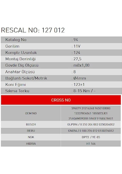 Isıtma Bujisi - Bmw - Mini Cooper - Ford - Peugeot - Citroen - Volvo - Rover - Et127012