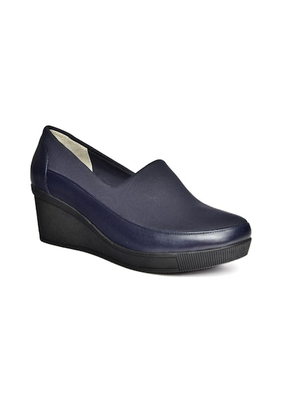 Fox Shoes R908059003 Lacivert Hakiki Deri Dolgu Topuklu Kadın Ayakkabı Lacivert