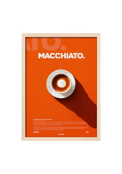 Macchiato Kahve Doğal Ahşap Çerçeveli Poster, Dekoratif Duvar Tablosu