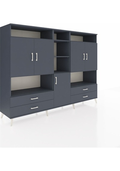 Hyperion Dolap 12 Raflı 4 Çekmeceli 5 Kapaklı 220x44x163 Antrasit Antrasit-antrasit