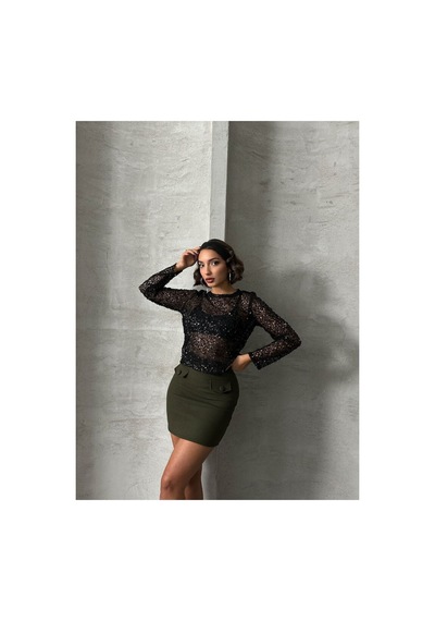 Verymoda Diz Üstü Etek F1283 Haki