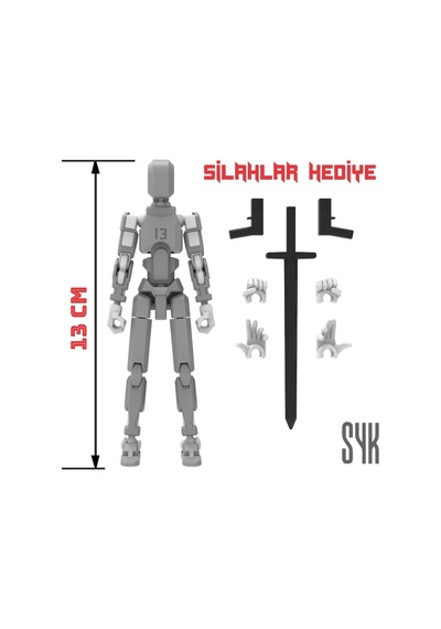 Robot 13 Dummy Gri Beyaz Tüm Eklemleri Hareketli Aksiyon Figürü Oyuncak