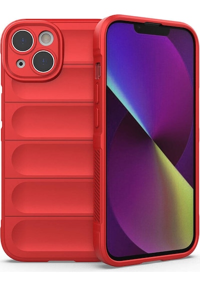 Goocamp Apple iPhone Uyumlu 14 Kılıf Esnek Tpu Oyuklu Arka Yüzey Tasarımlı Etnik Silikon Kapak - Kirmizi