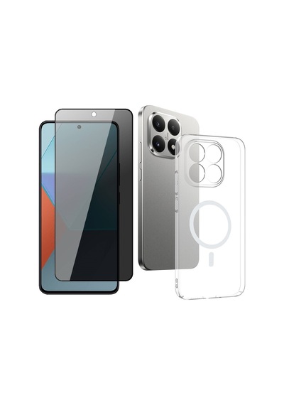 Vendas Xiaomi 15t Kamera Korumalı M-safe Şarj Özellikli Şeffaf Zore London Sert Pc Kapak + Hayalet Ekran Koruyucu Şeffaf