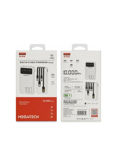 Megatech Mg-pw10b 10.000 Mah 4 Kablolu Dijital Göstergeli Powerbank