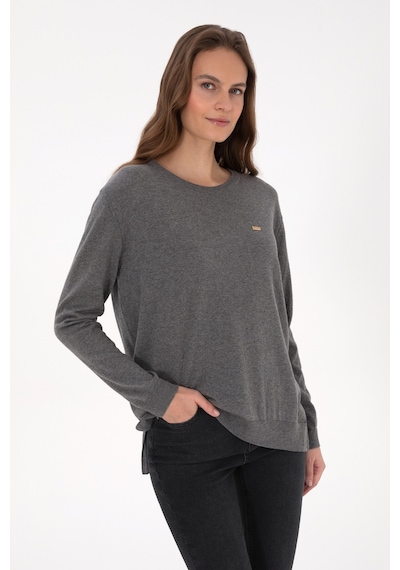 U.S. Polo Assn. Kadın Gri Melanj Bisiklet Yaka Basic Kazak 50313579-VR086