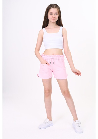Toontoy Kids Toontoy Kız Çocuk Beli Lastikli Tek Cepli Basic Şort Açık Pembe