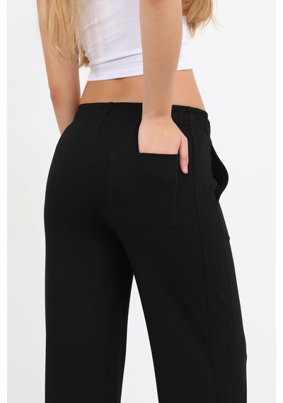Hdm Kadın Siyah Beli Lastikli Cepli Bol Paça Pantolon - H6176
