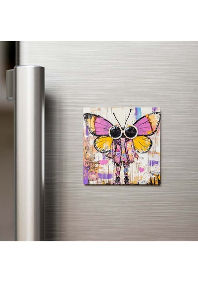Butterfly - Kelebek - Güneş Gözlüklü Style - Buzdolap Magneti - 9x9 Cm