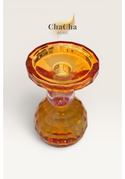 Chacha Home Crsyball Renkli Kristal Mumluk - Dekoratif Cam Şamdan- Küçük Boy - 15x25 Cm Turuncu