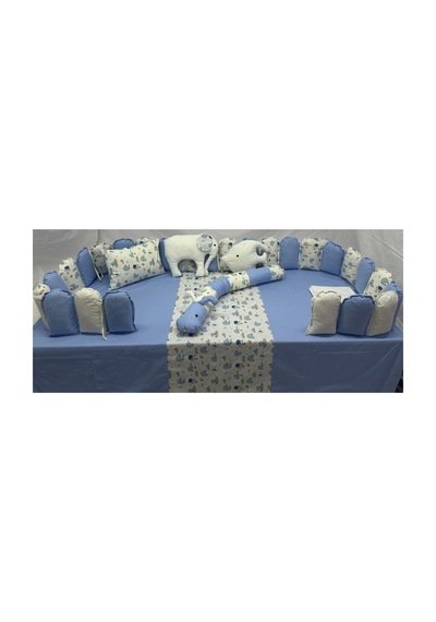 Montessori Uyku Seti, Çift Yönlü, 90x190, %100 Koton, 8 Parça, Nevresim 155 215, Lastikli Çarşaf Mavi Mavi