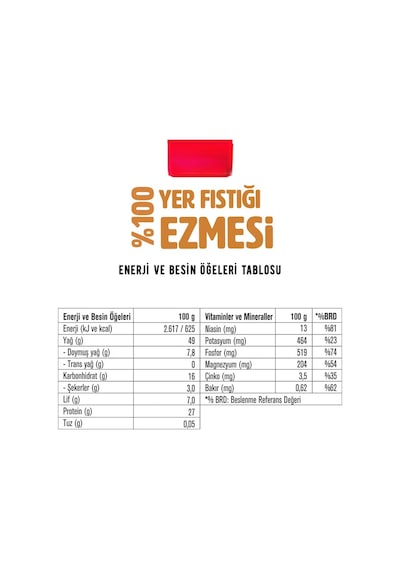 %100 Yer Fıstığı Ezmesi 315 Gr