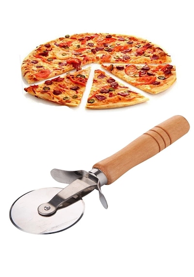 Pizza Hamur Dilimleyici Kesici Ahşap Saplı