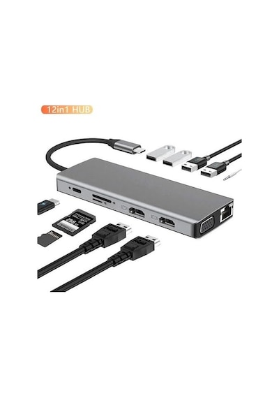 12in1 Station 2 Adet Hdmı Uyumlu 1000 Mbps 4k Usb C Adaptörü Usb 3.0 Vga Pd Için Pro Tipi C Docking Dizüstü Yer Yapma Istasyonları Type-c Adaptör Zr610