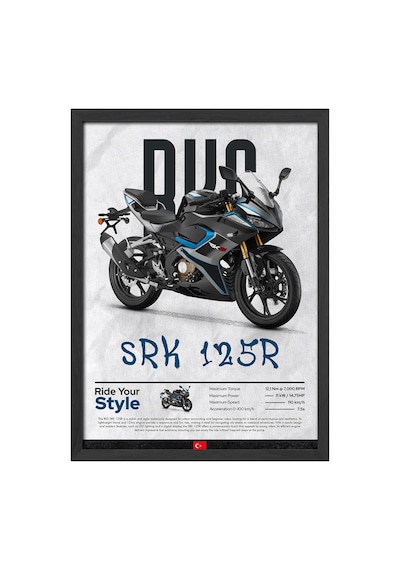 Rks Srk 125r Siyah Ahşap Çerçeveli Poster, Dekoratif Motosiklet Duvar Tablosu
