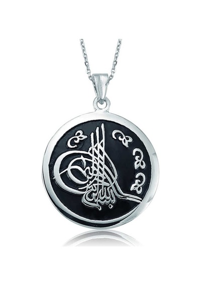 Gümüş Yuvarlak Tuğralı Kadın Kolye (506449799)